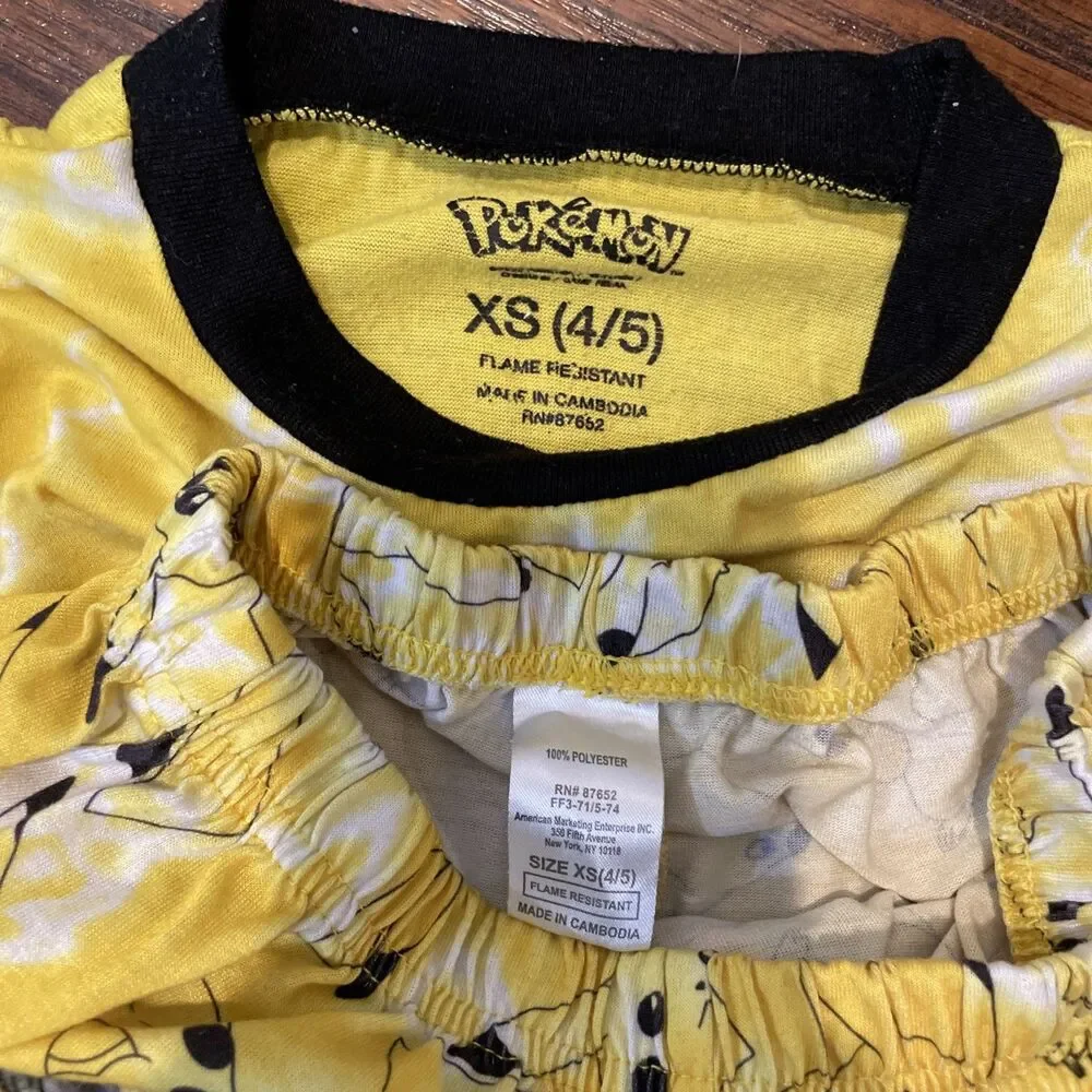 Pokemon Boys Pajamas Sizes 4-5 & 6 Yellow Pikachu